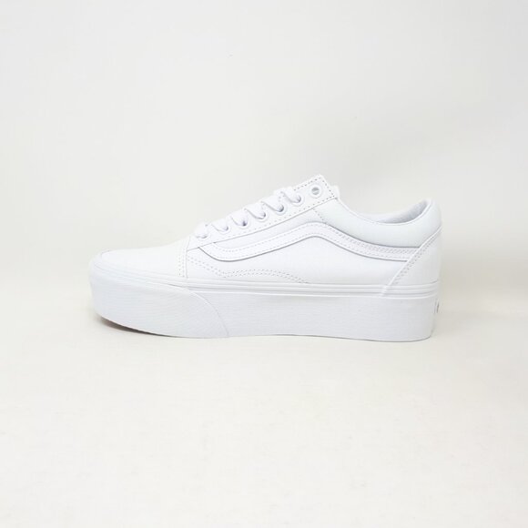 Vans Old Skool Stackform Stacked Platform Shoe Sneaker All True White Womens NEW - Picture 2 of 11
